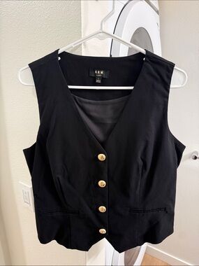 AUW Black Sleeveless Vest Dress with Gold Buttons